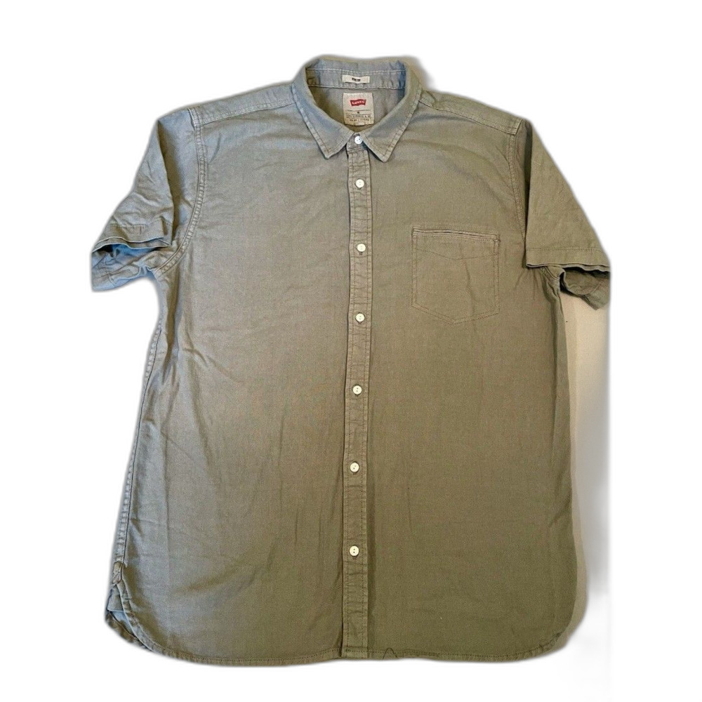 Levi Shirt Men Size XL Gray Short Sleeve Stretch Button Up